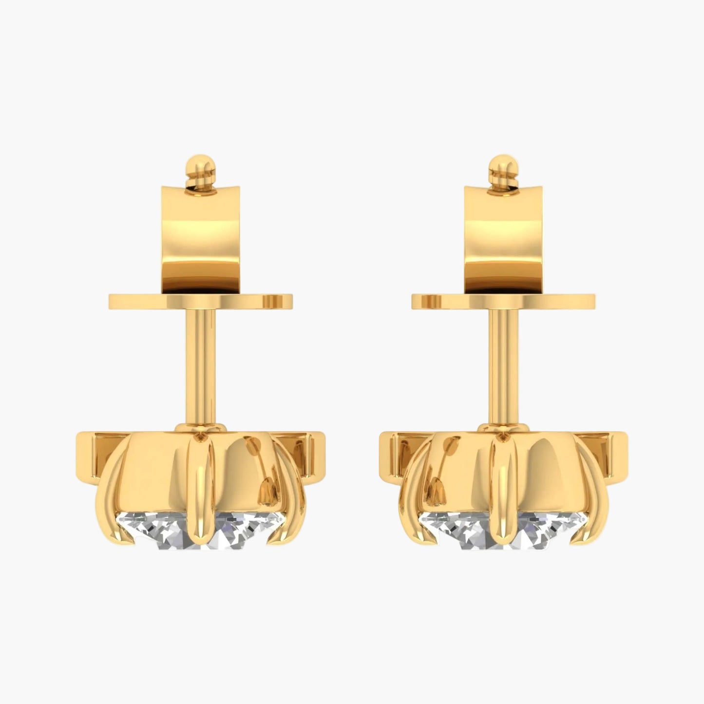 Gold earrings with clear gemstones on a white background, branded 'Green Lab'.
