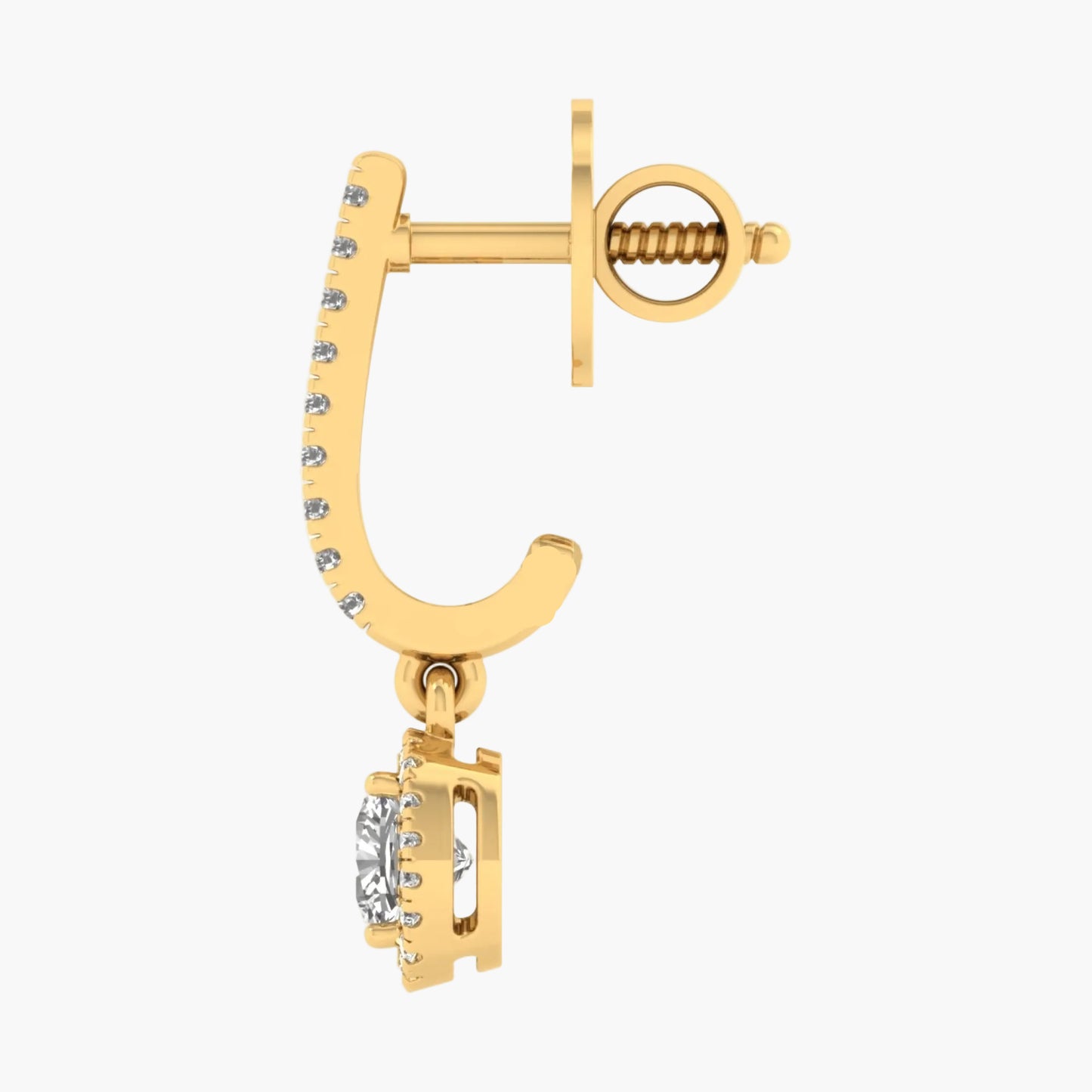 Gold earring with small diamonds on a white background