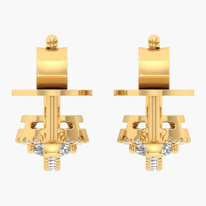 Gold earrings with gemstones on a white background, branded 'Green Lab'.