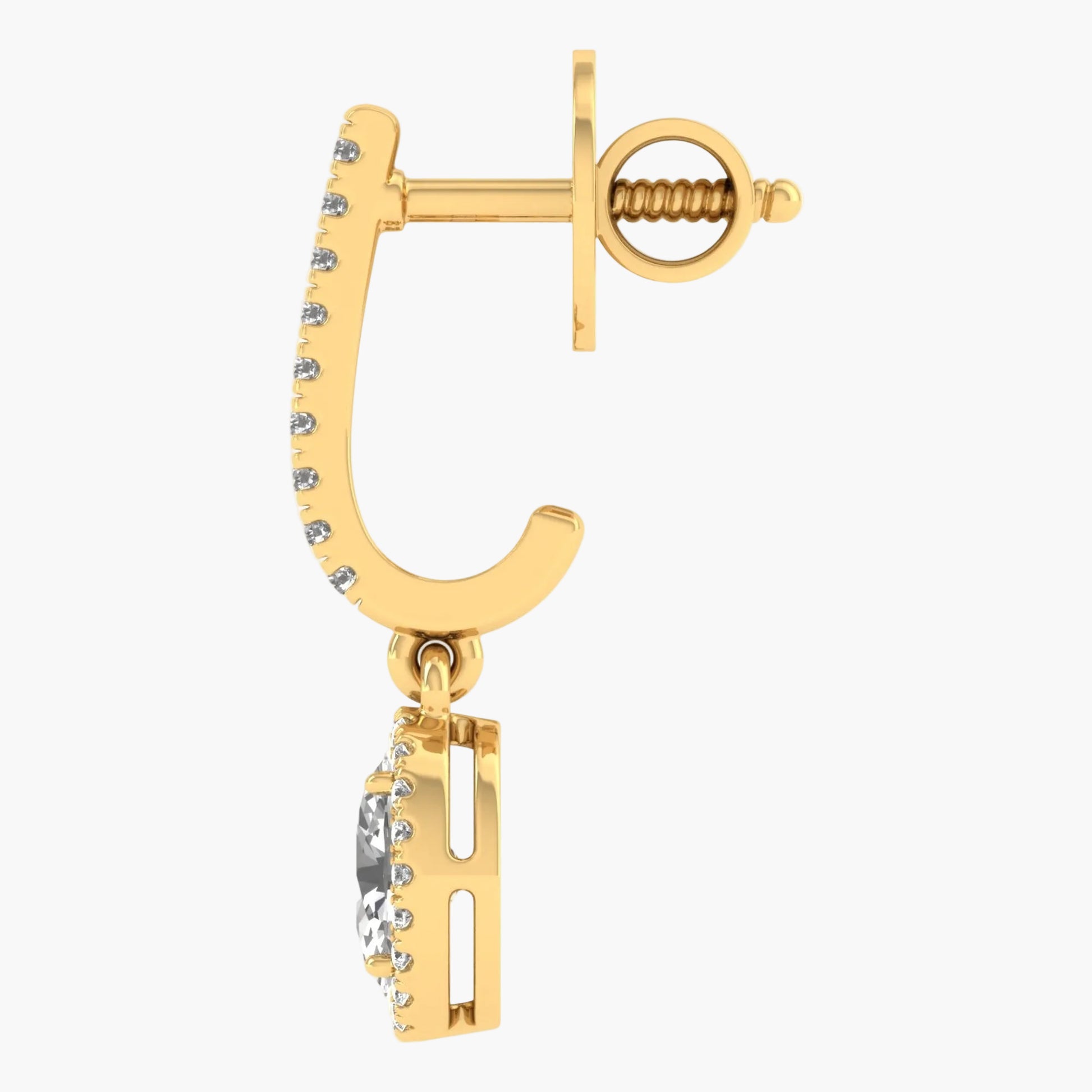 Gold earring with a unique design on a white background