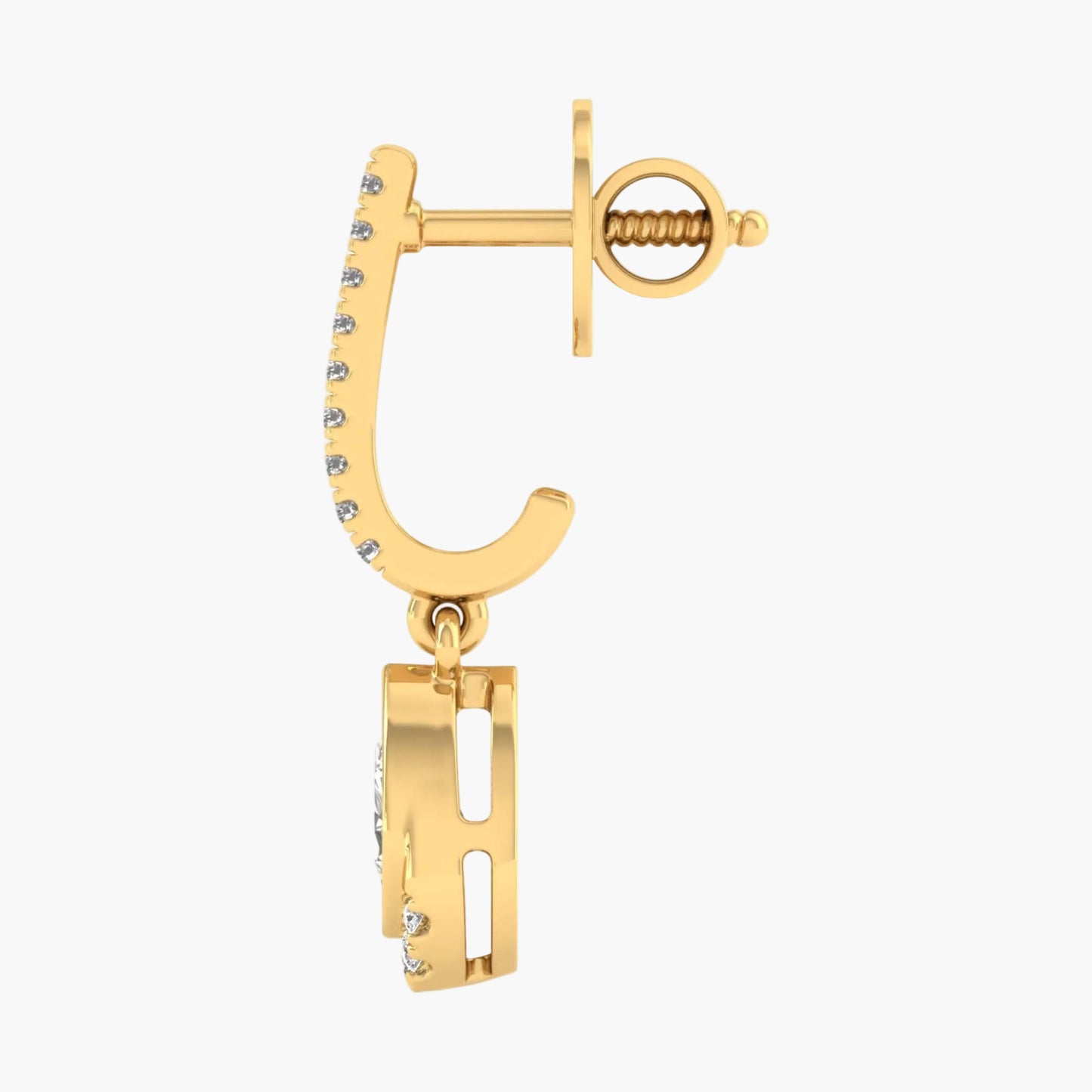Gold earring with a unique design on a white background