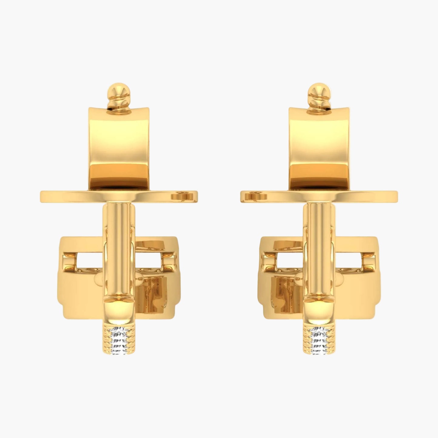 Pair of gold cufflinks on a white background