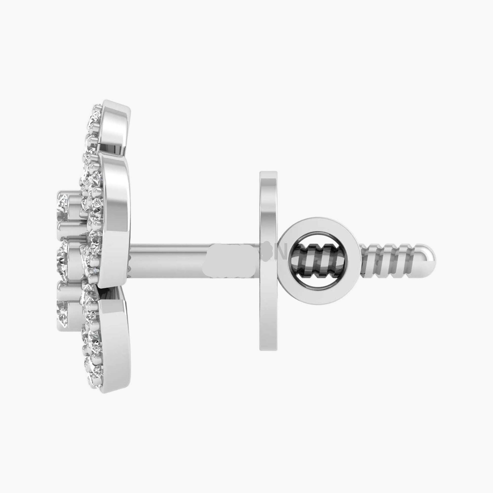 Silver earring with clear gemstones on a white background