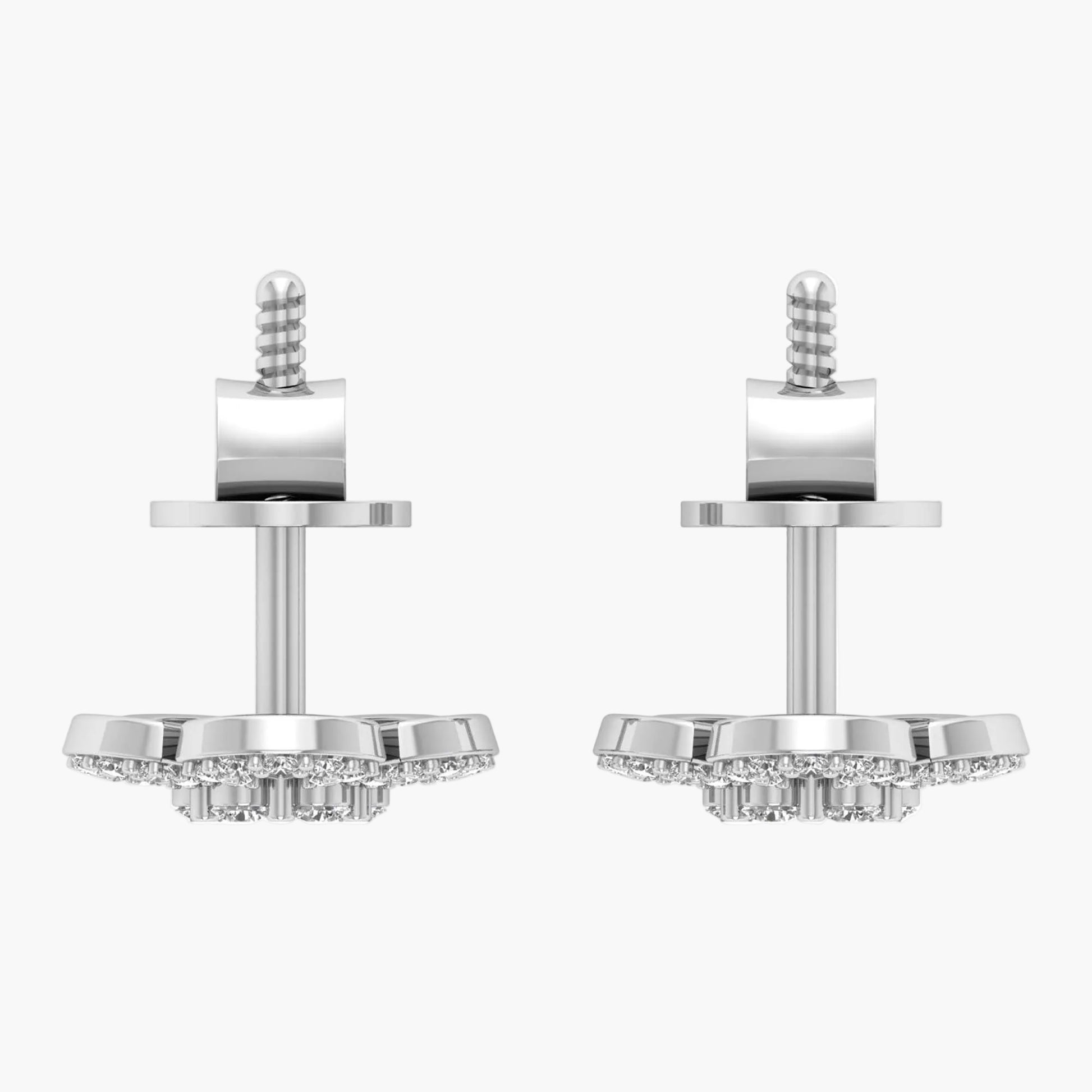 Pair of silver earrings with clear stones on a white background, branded 'Green Lab'.