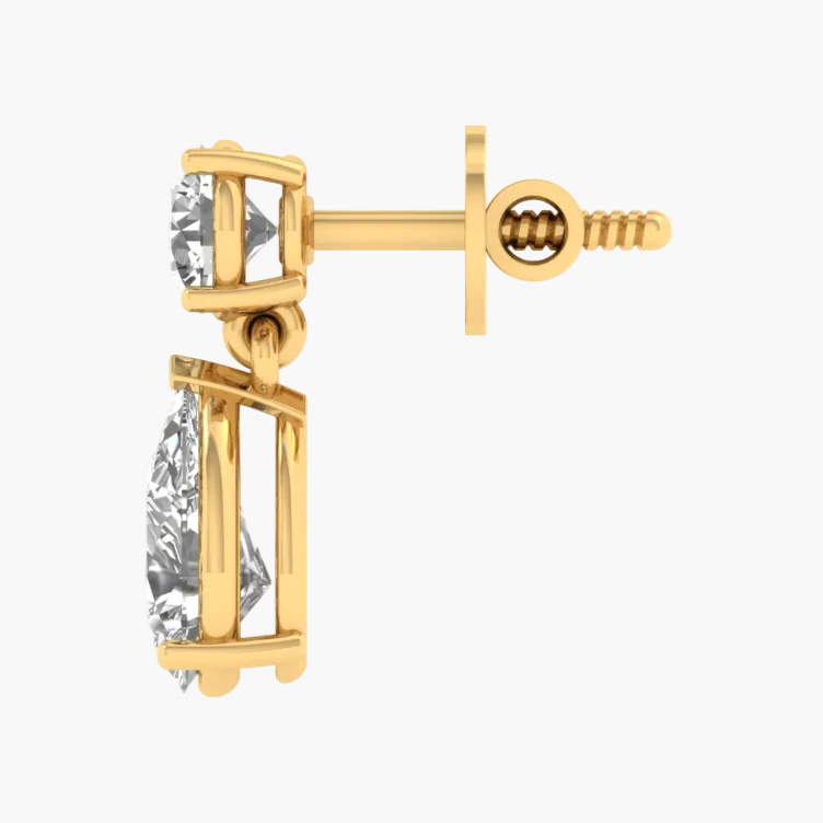 Gold earring with gemstones displayed on a white background