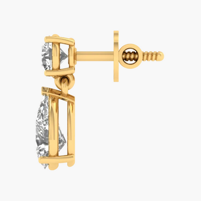Gold earring with gemstones displayed on a white background