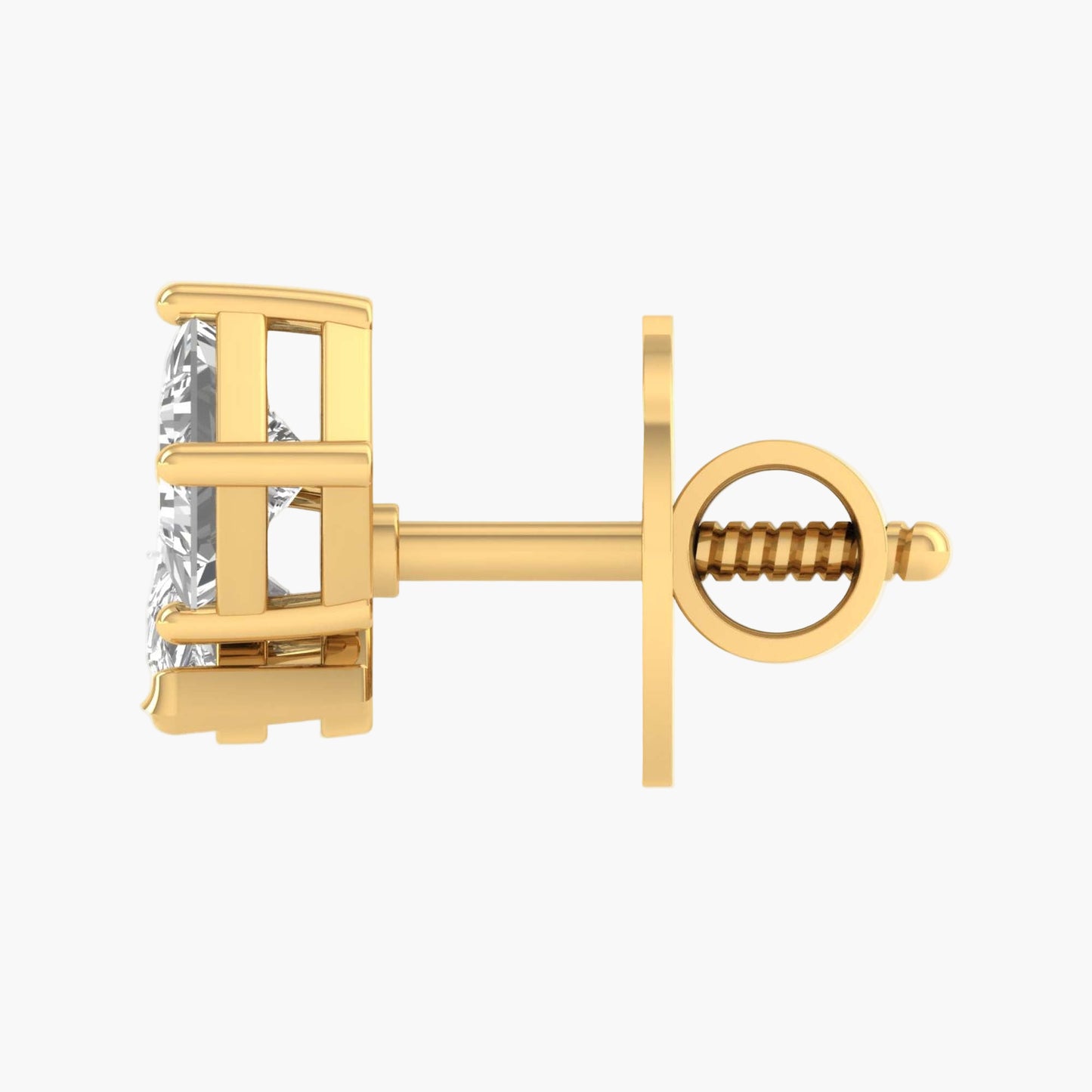 Gold earring with a clear gemstone on a white background