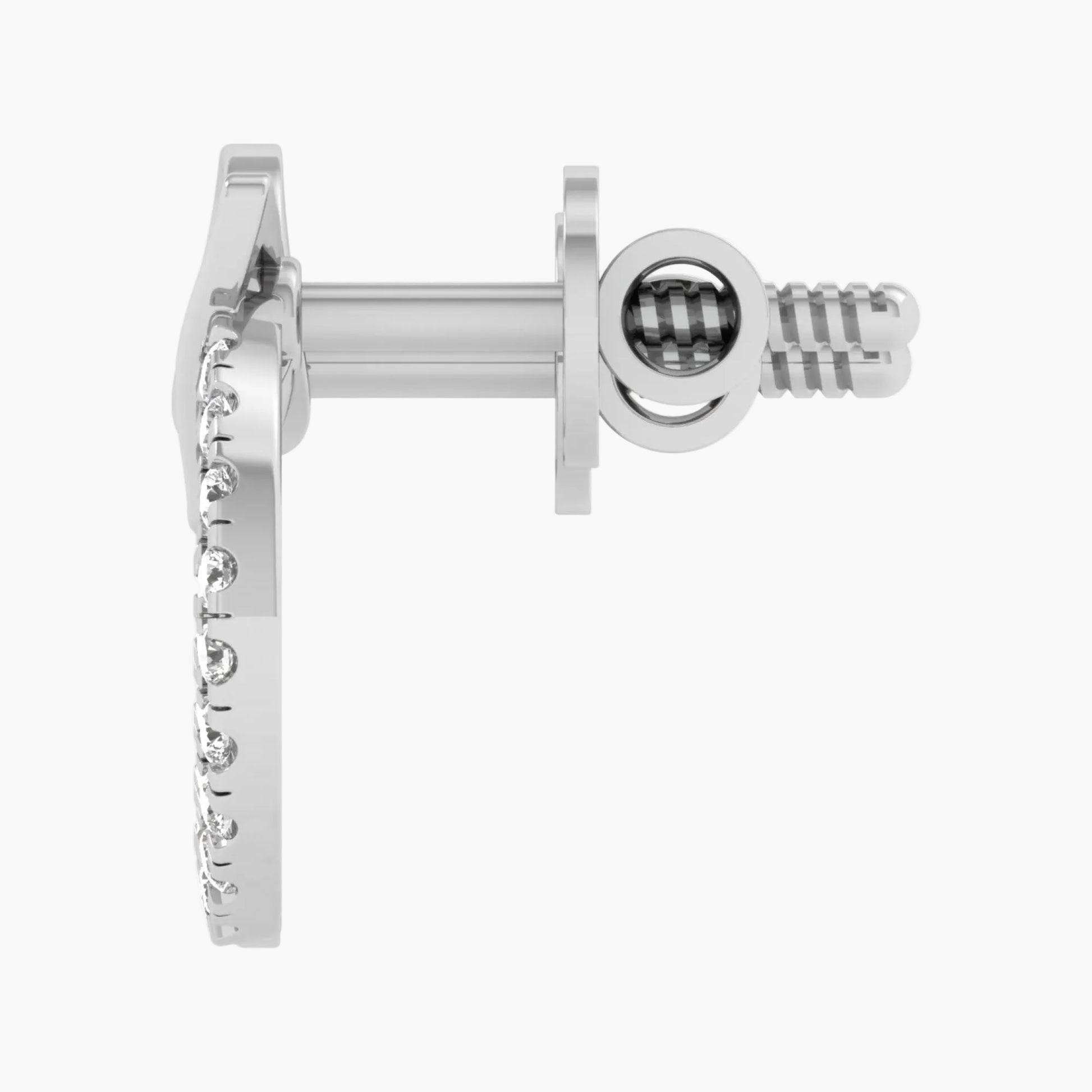 Silver earring on a white background with 'Green Lab' branding.