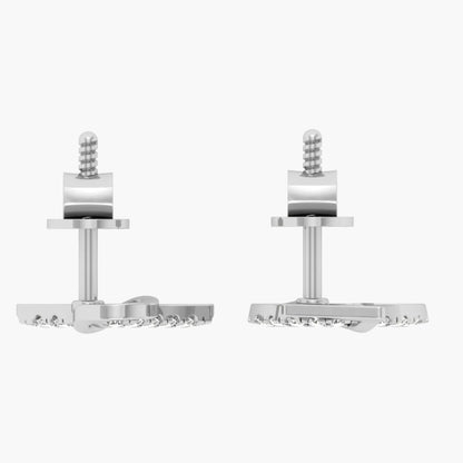 Pair of silver earrings on a white background with 'Green Lab' branding.