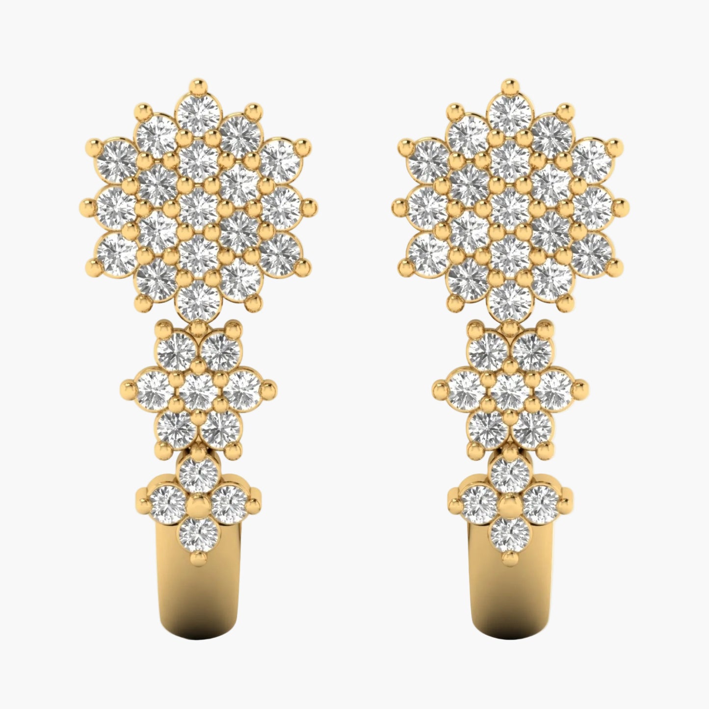Gold and diamond earrings on a white background with 'Green Lab' branding.