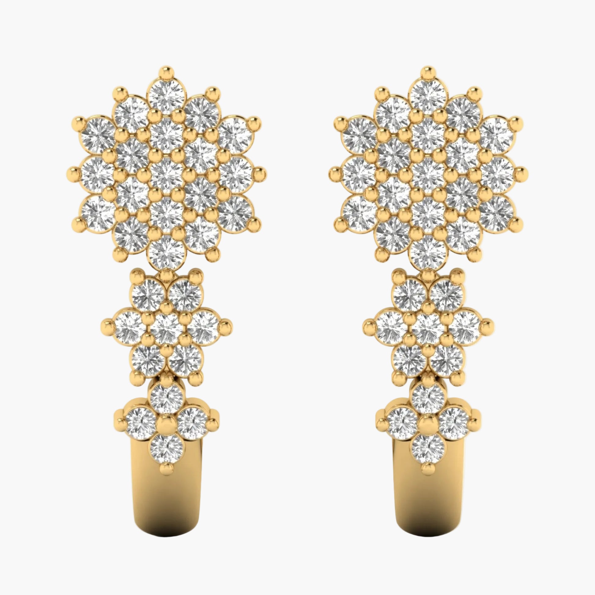 Gold and diamond earrings on a white background with 'Green Lab' branding.