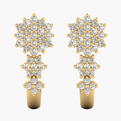 Gold and diamond earrings on a white background with 'Green Lab' branding.