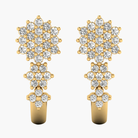 Gold and diamond earrings on a white background with 'Green Lab' branding.