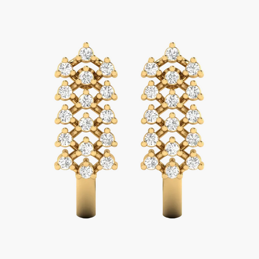 A pair of gold tree-shaped stud earrings set with clear round-cut gemstones, shown on a plain white background with a faint 'GREEK LAB' watermark.