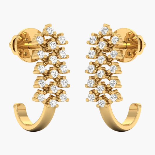 Ornate Multi-Stone Chevron Cluster Huggie Diamond Earrings