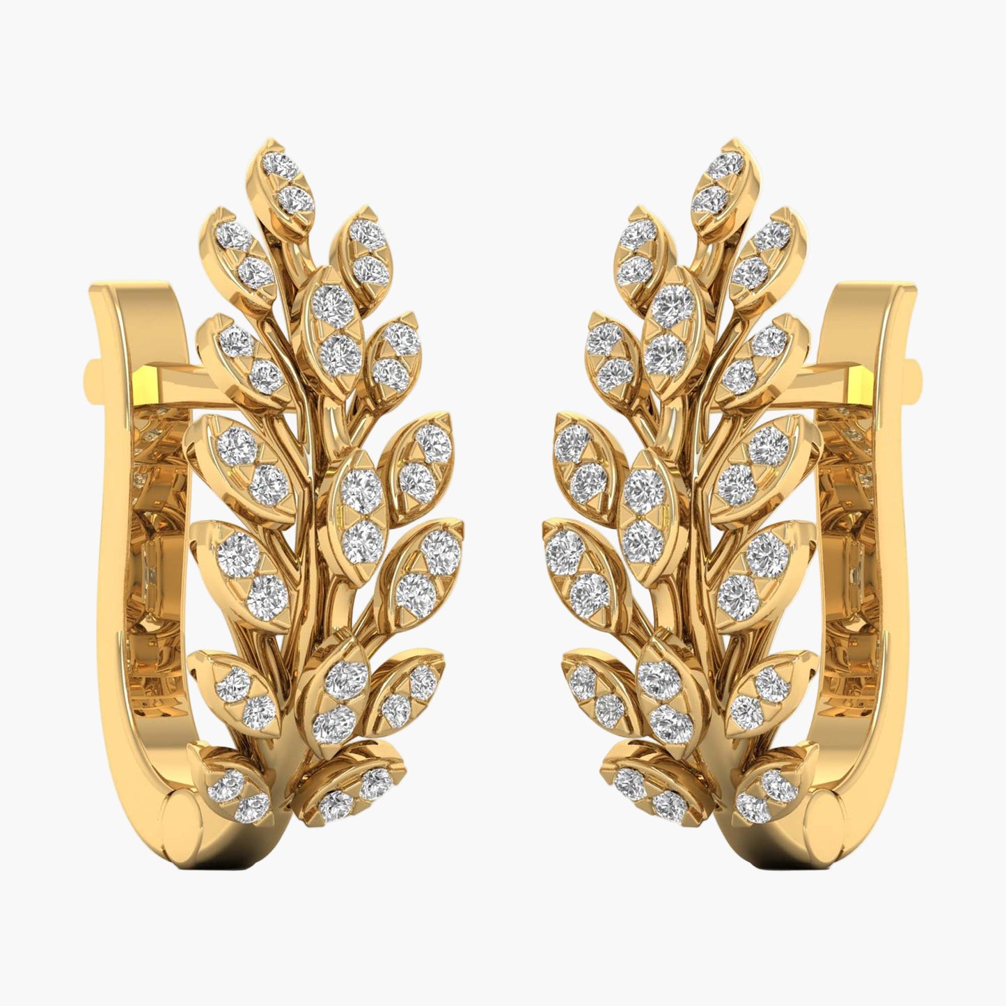 Botanical Diamond Leaf Cluster Hoop Earrings