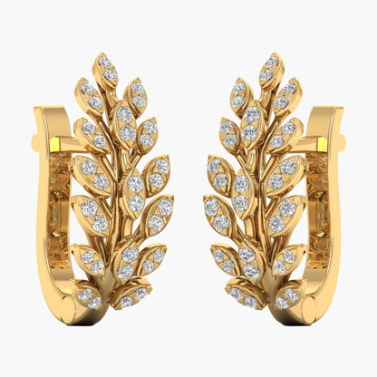 Botanical Diamond Leaf Cluster Hoop Earrings