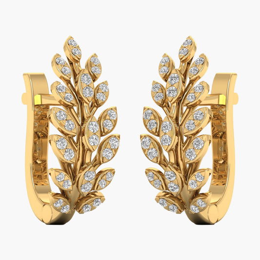 Botanical Diamond Leaf Cluster Hoop Earrings
