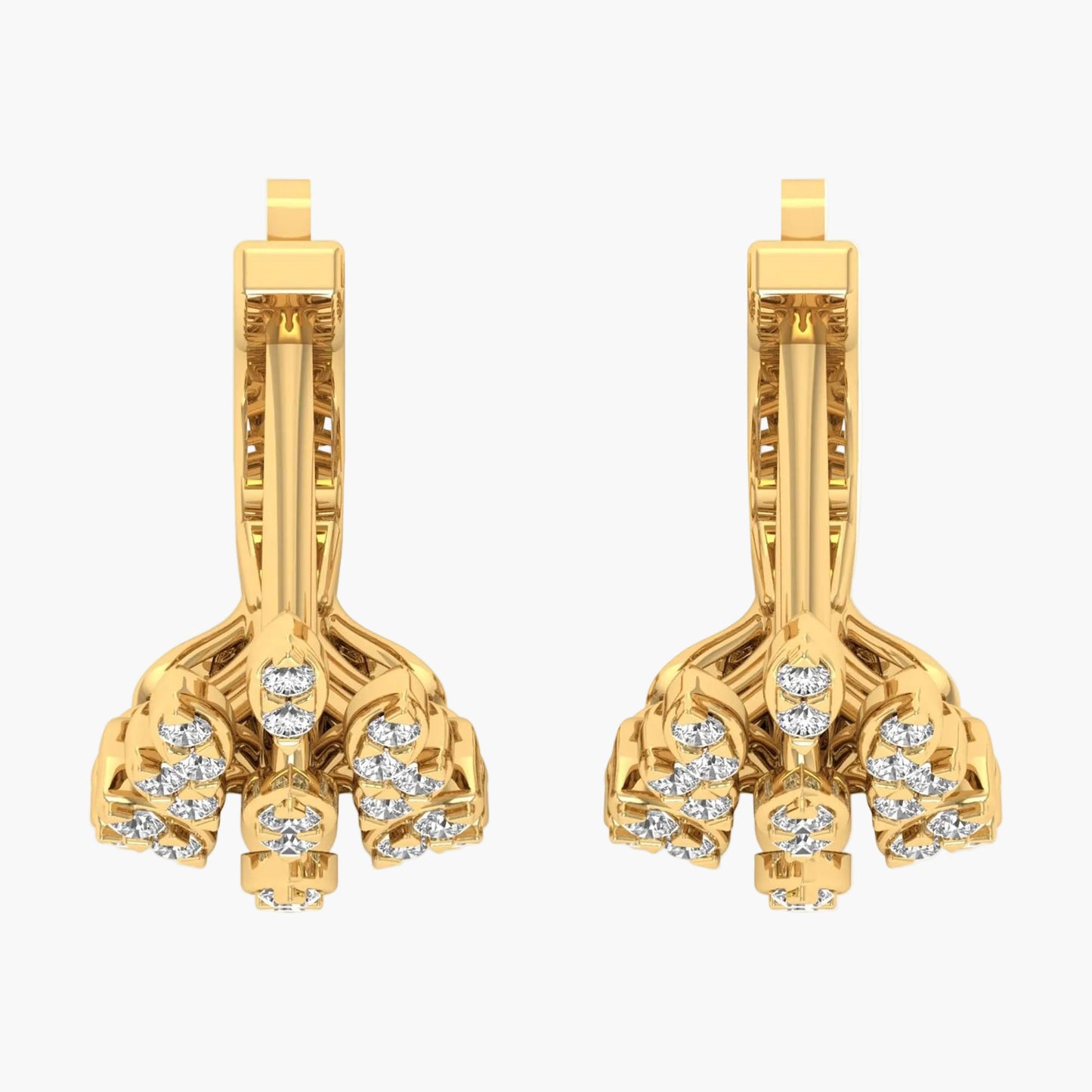 Gold earrings with diamond accents on a white background, branded 'Green Lab'.