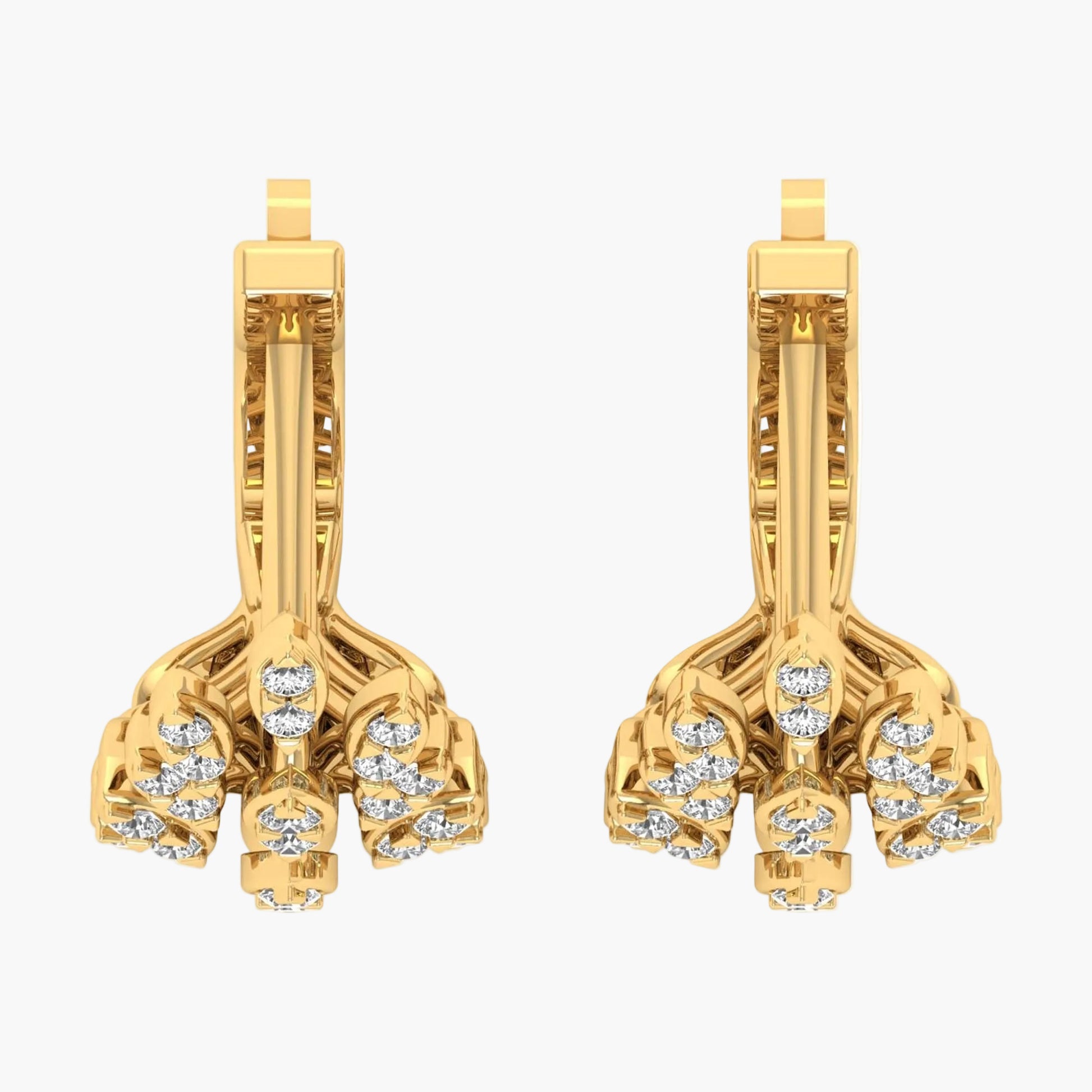 Gold earrings with diamond accents on a white background, branded 'Green Lab'.