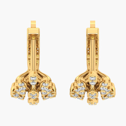 Gold earrings with diamond accents on a white background, branded 'Green Lab'.