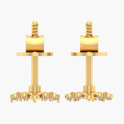 Pair of gold earrings with small diamonds on a white background