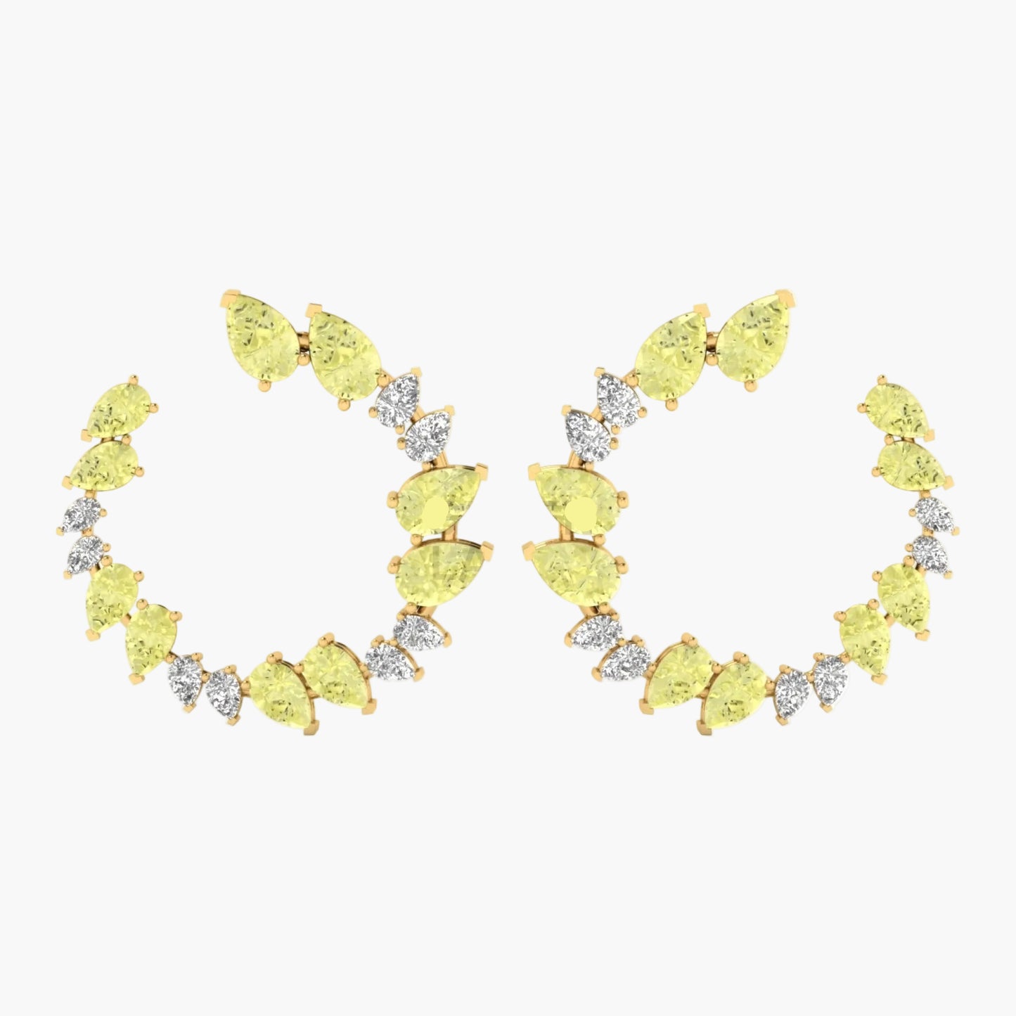 Pair of yellow gemstone hoop earrings on a white background