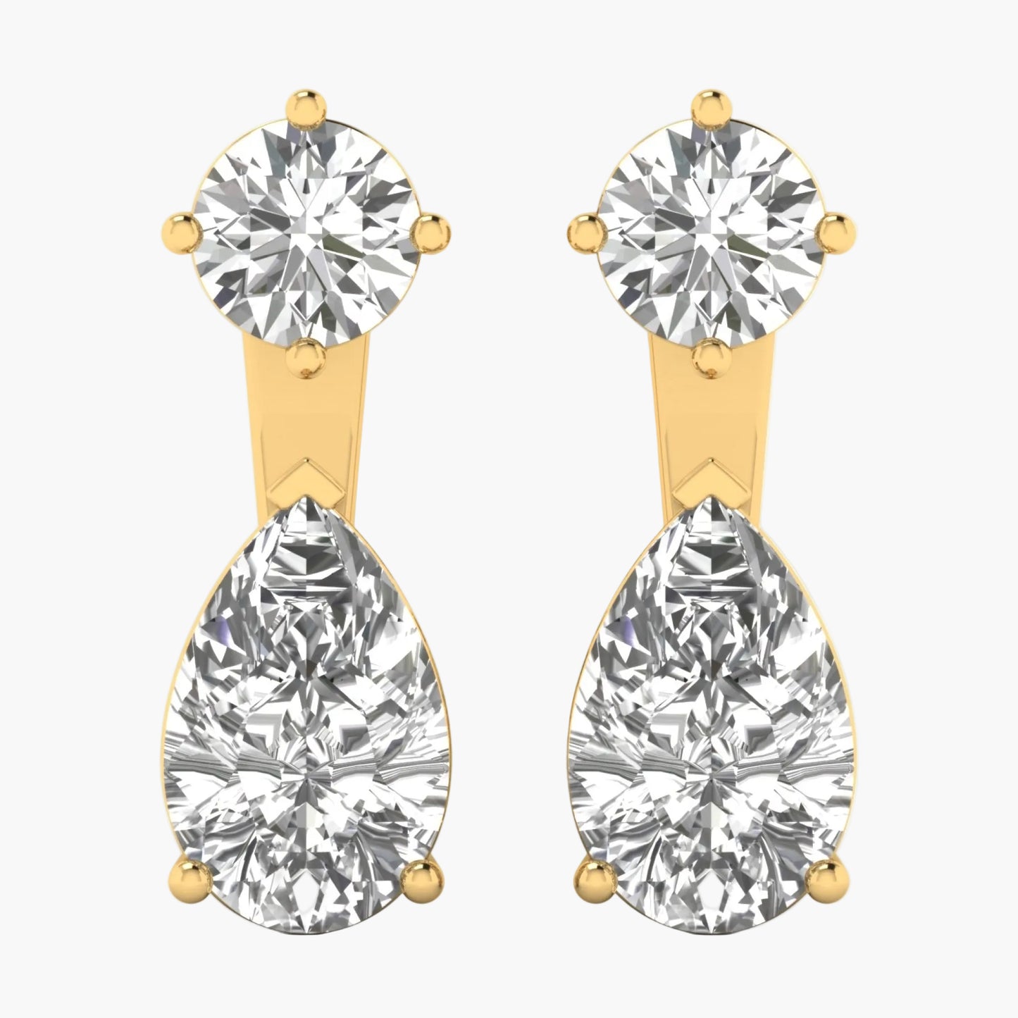 Gold earrings with clear gemstones on a white background, branded 'Green Lab'.