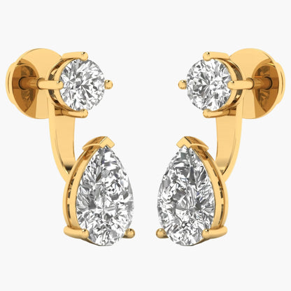 Gold earrings with clear gemstones on a white background, branded 'Green Lab'.