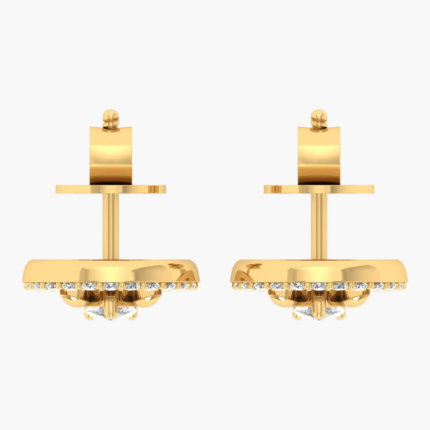 Gold earrings with gemstones on a white background, branded 'Green Lab'.
