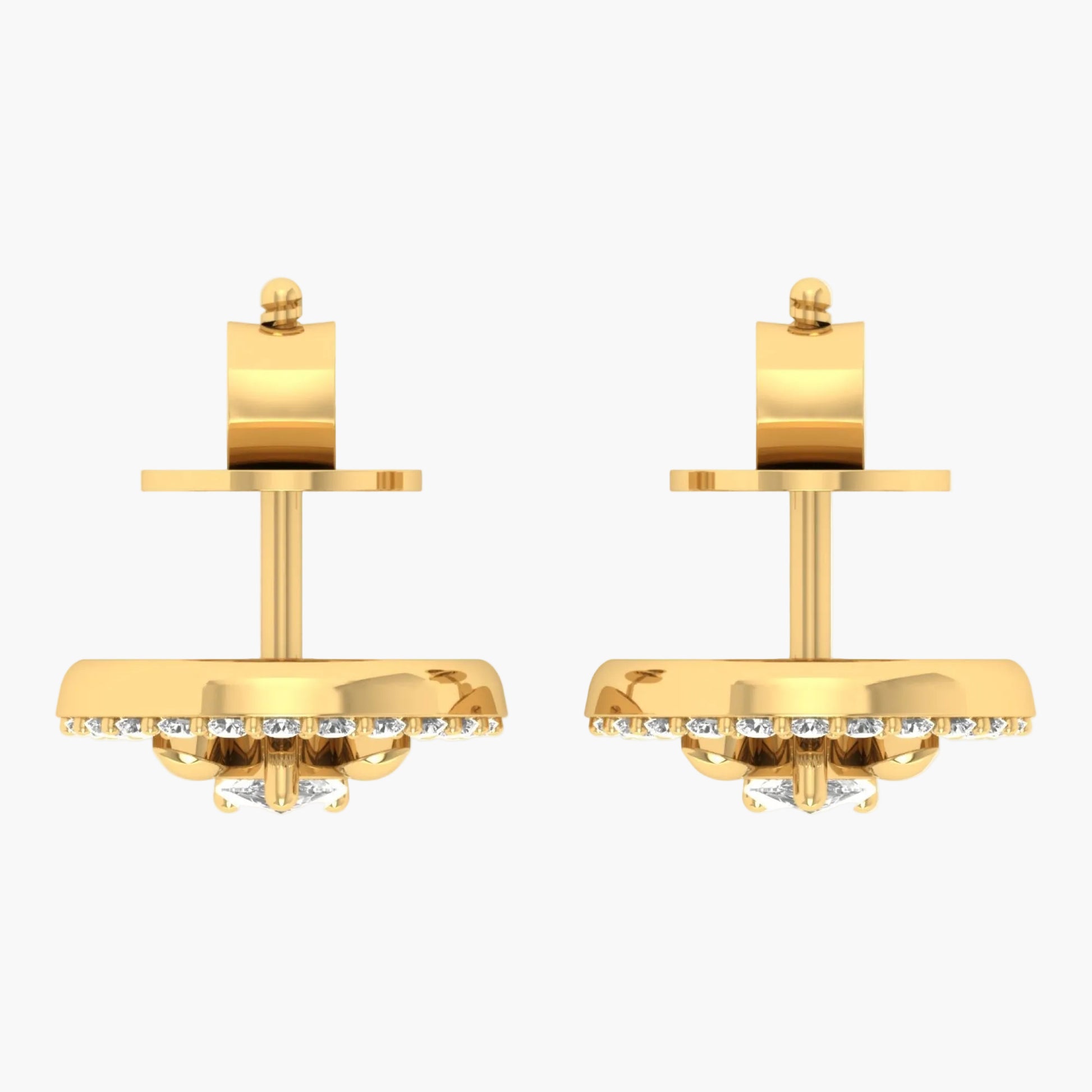 Gold earrings with gemstones on a white background, branded 'Green Lab'.