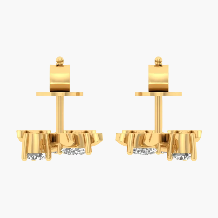 A pair of yellow gold stud earrings shown from the back on a white background, with a faint GREEN LAB watermark in the center. The earrings feature a gold post and a cluster setting with clear gemstones.