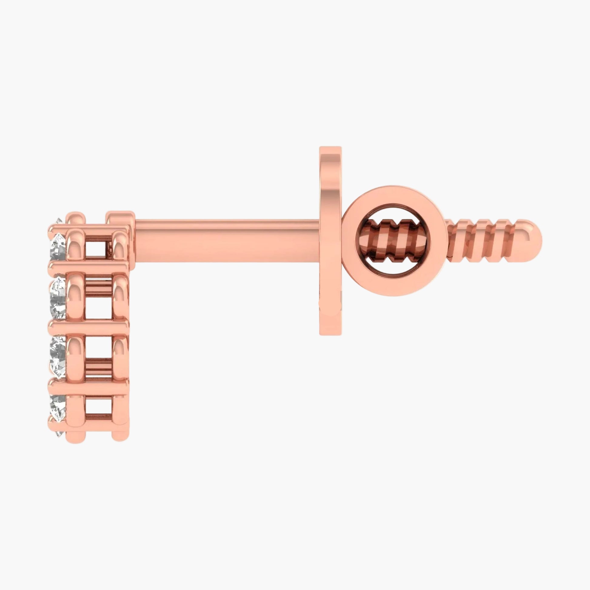 Rose gold earring with diamonds on a white background, branded 'Green Lab'.