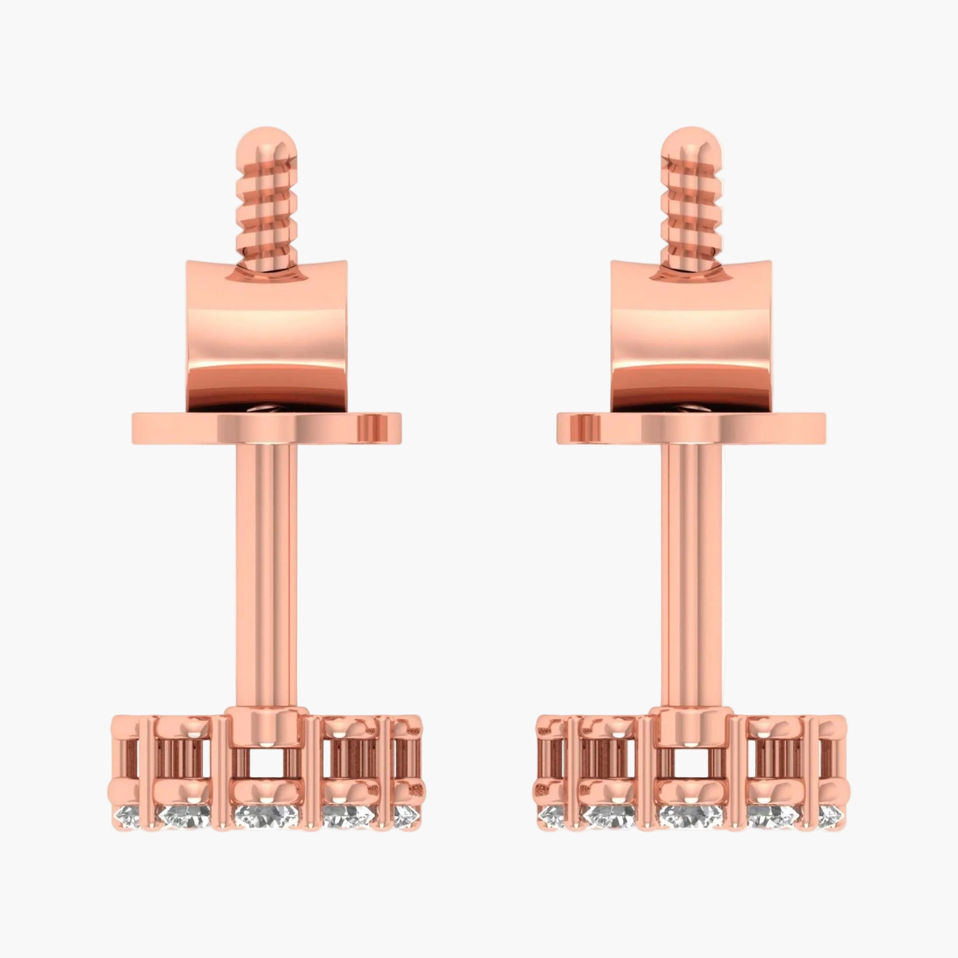 Rose gold earring set with 'Green Lab' branding on a white background