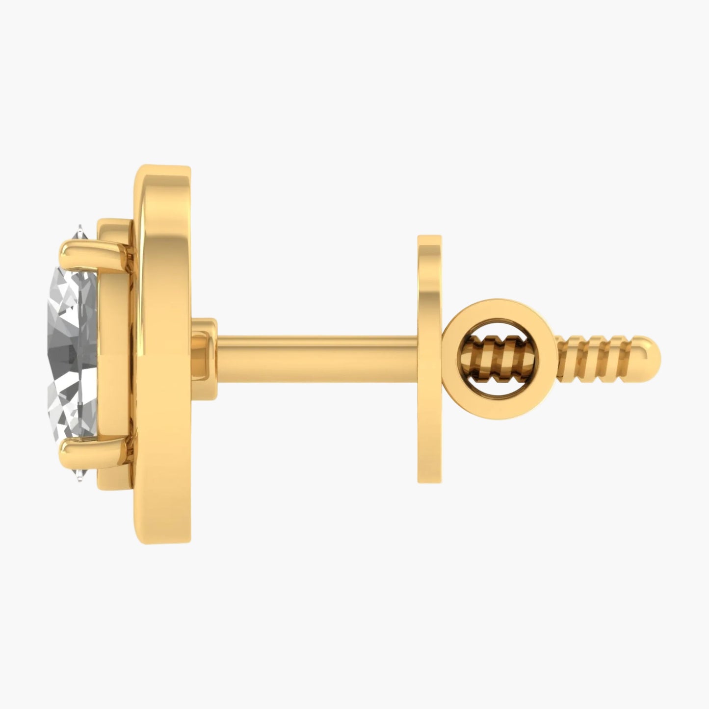 Gold earring with a clear gemstone on a white background