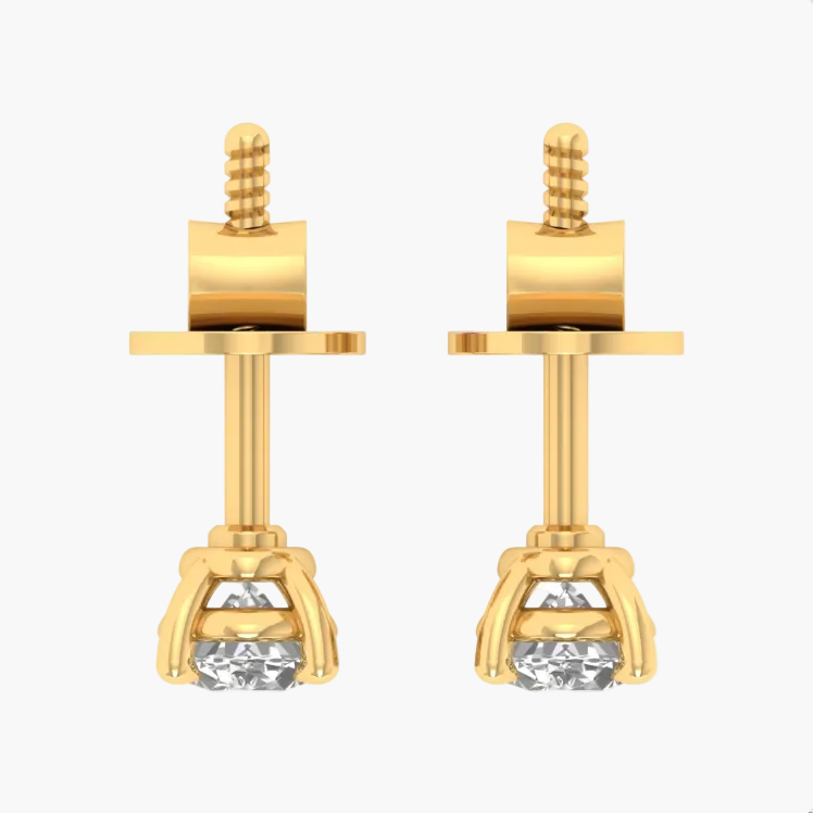 A pair of gold labret stud earrings with a clear round-cut gemstone in a prong setting, shown on a plain white background with the text 'GREEN LAB' centered between the earrings.