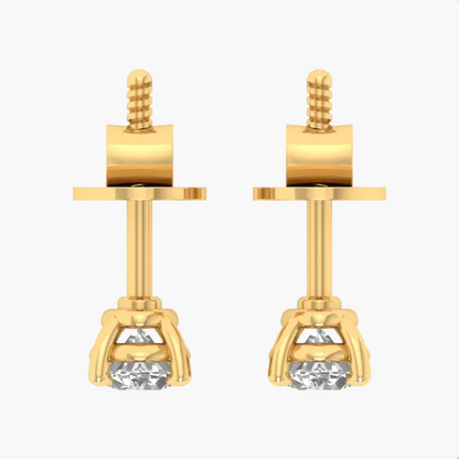 A pair of gold labret stud earrings with a clear round-cut gemstone in a prong setting, shown on a plain white background with the text 'GREEN LAB' centered between the earrings.