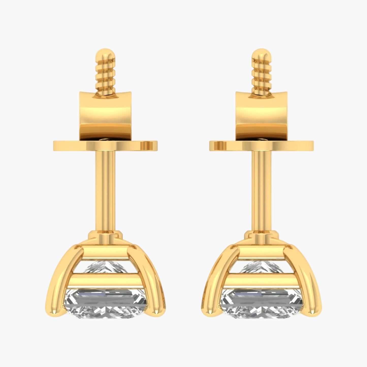 Gold earrings with clear gemstones on a white background, branded 'Green Lab'.