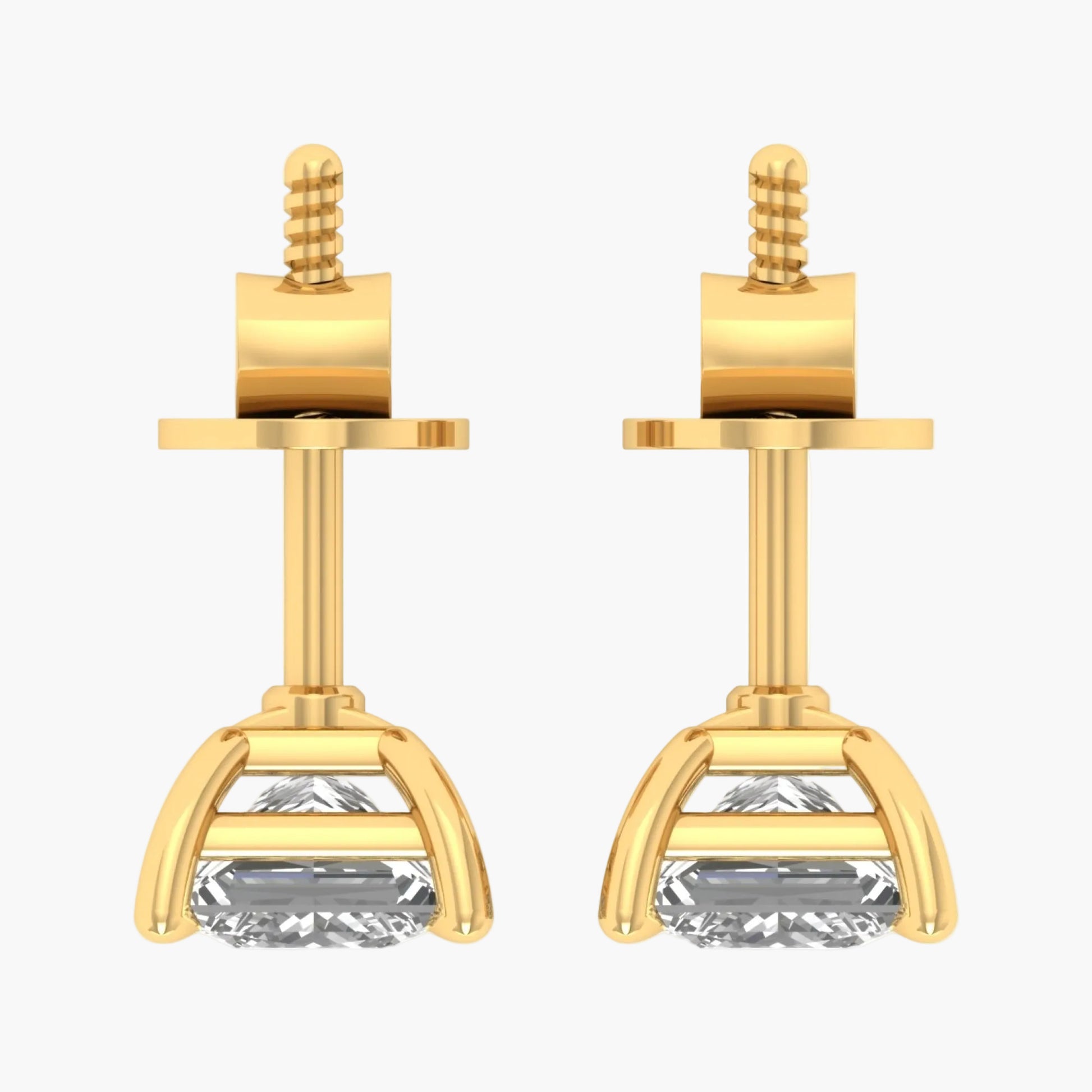Gold earrings with clear gemstones on a white background, branded 'Green Lab'.