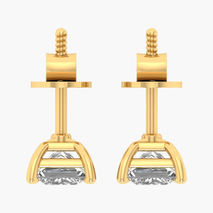 Gold earrings with clear gemstones on a white background, branded 'Green Lab'.