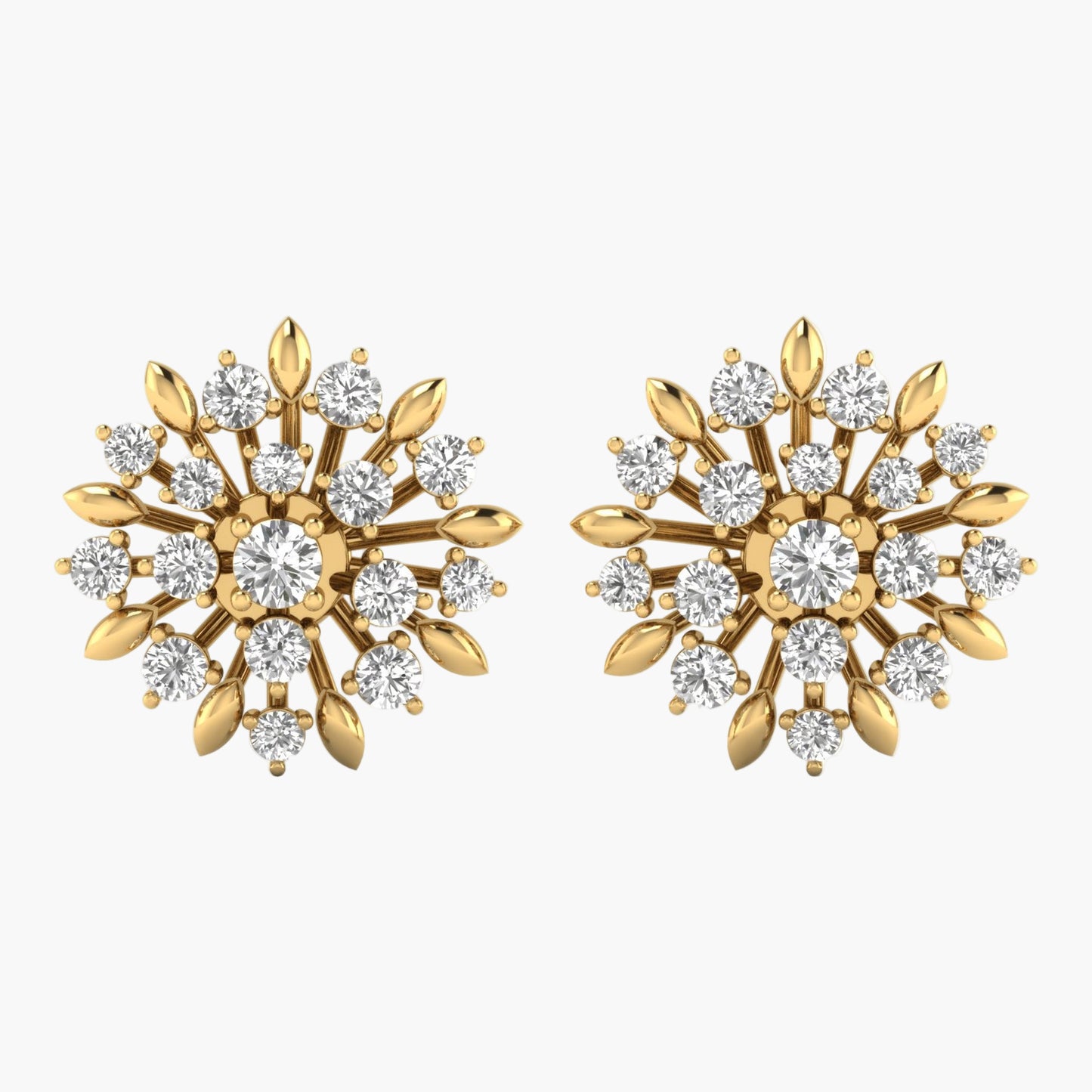 Gold and diamond earrings on a white background