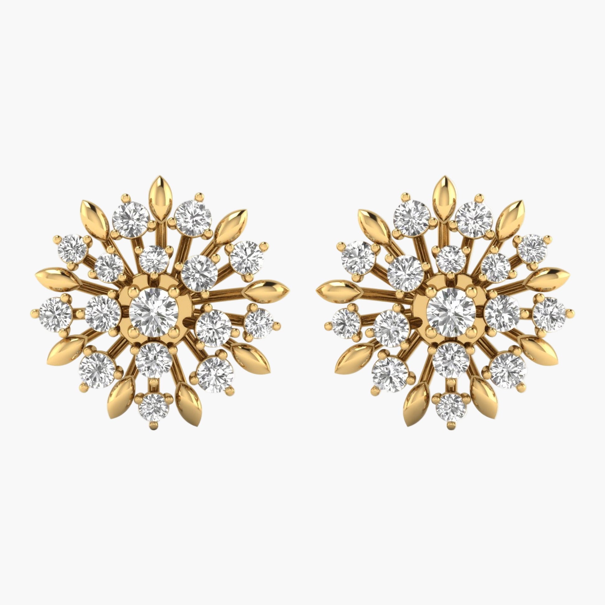 Gold and diamond earrings on a white background