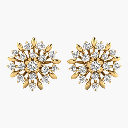 Gold and diamond earrings on a white background