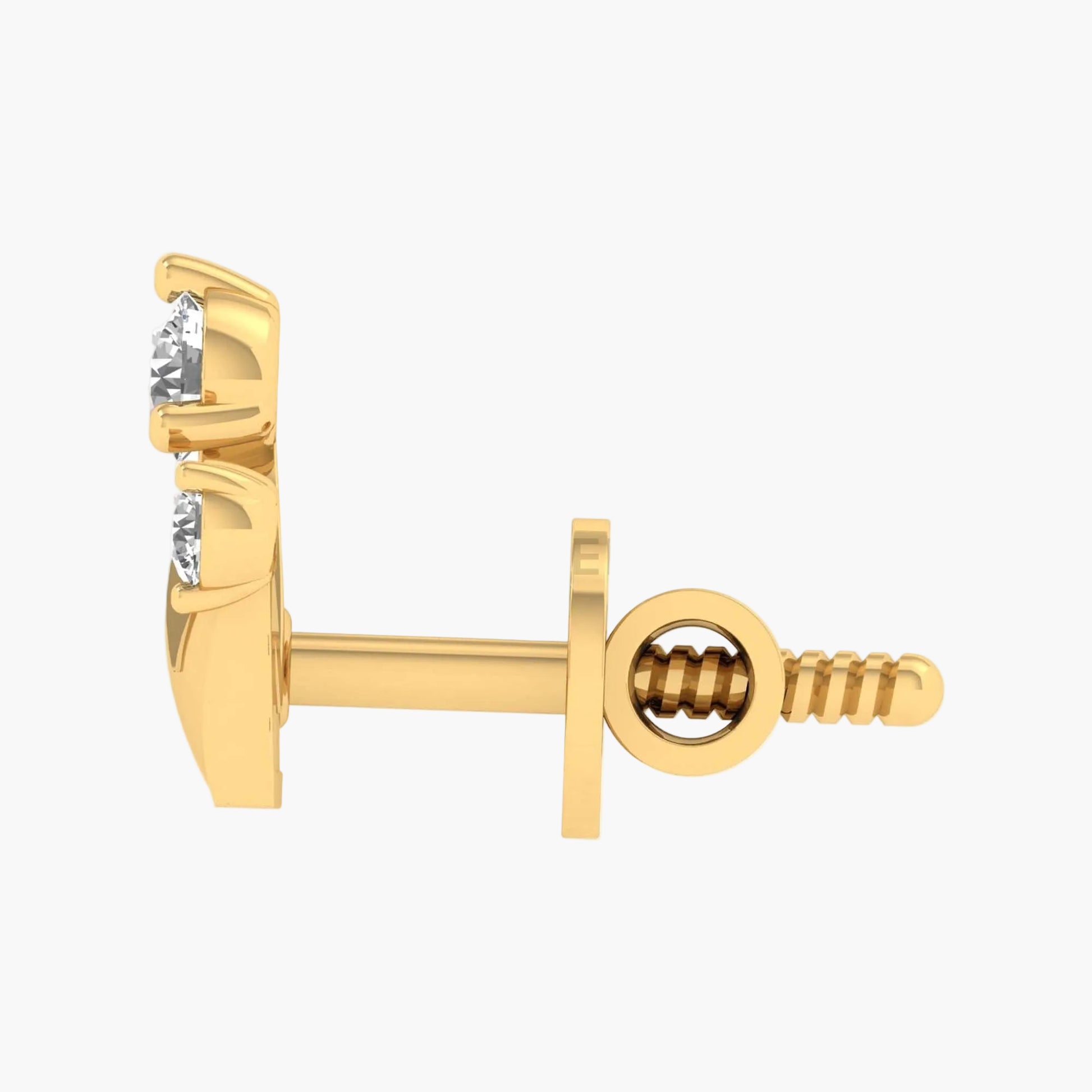 Gold earring with diamonds on a white background, branded 'Green Lab'.