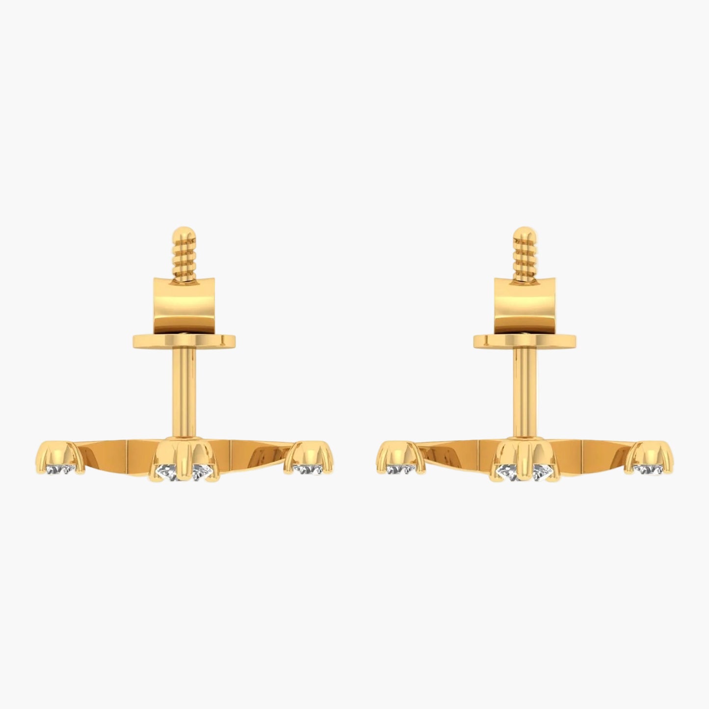 Gold earrings with small stones on a white background, branded 'Green Lab'.
