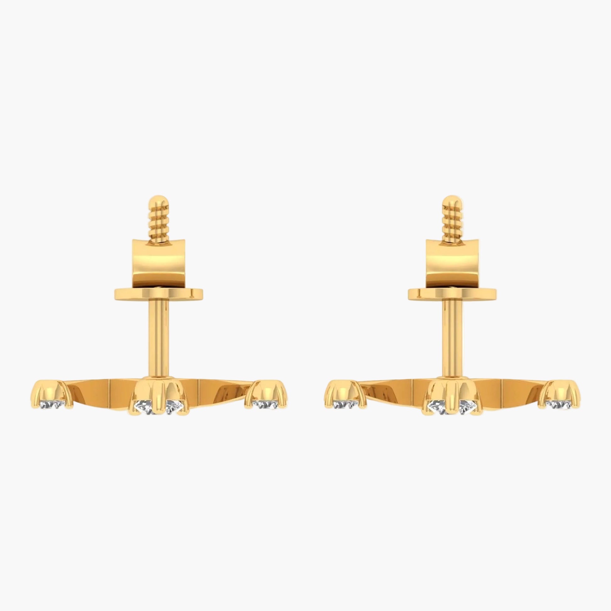 Gold earrings with small stones on a white background, branded 'Green Lab'.