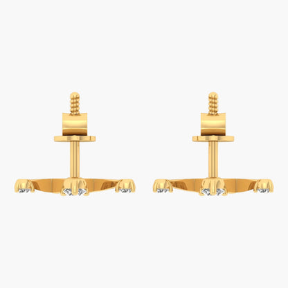 Gold earrings with small stones on a white background, branded 'Green Lab'.