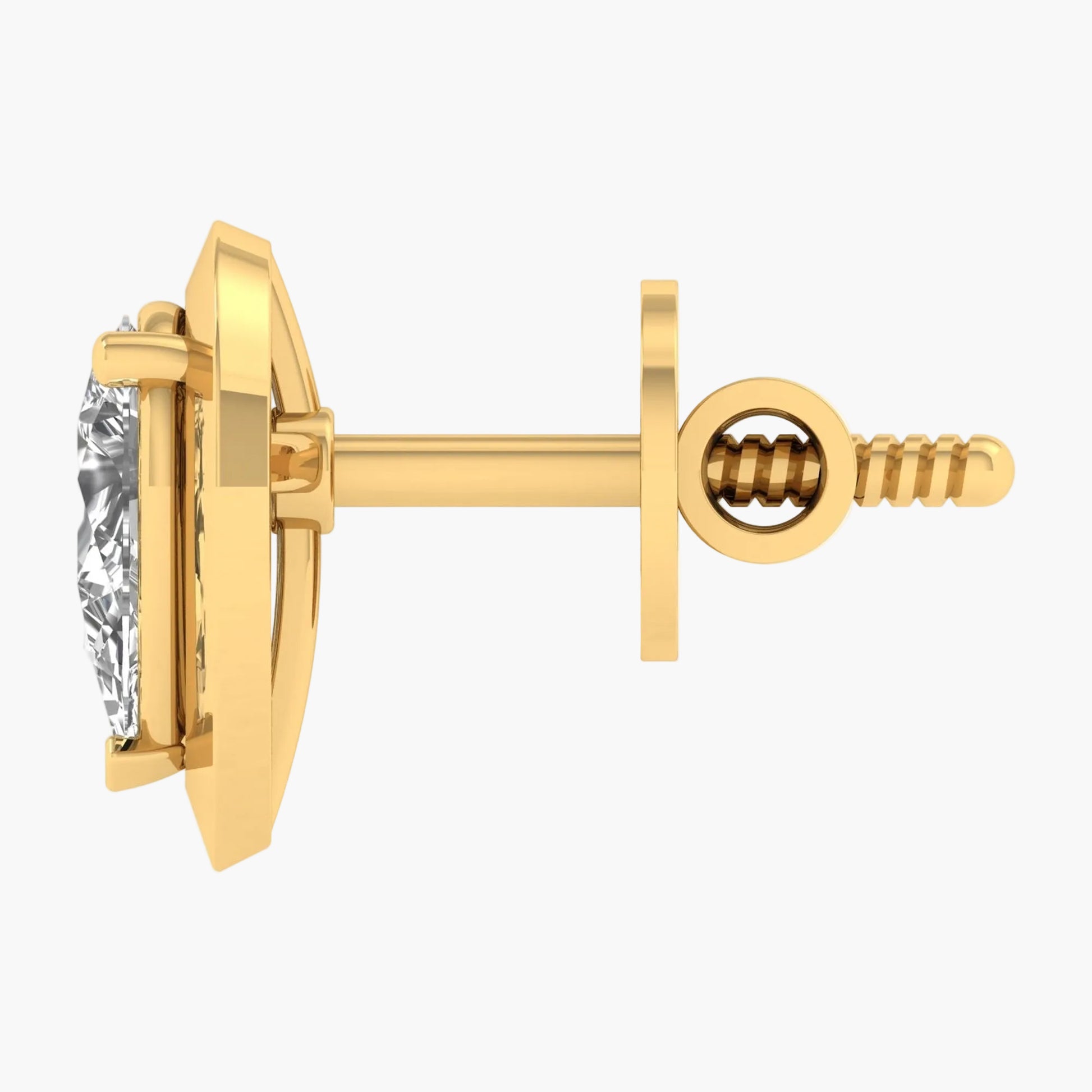 Gold earring with a clear gemstone on a white background, featuring 'Green Lab' branding.