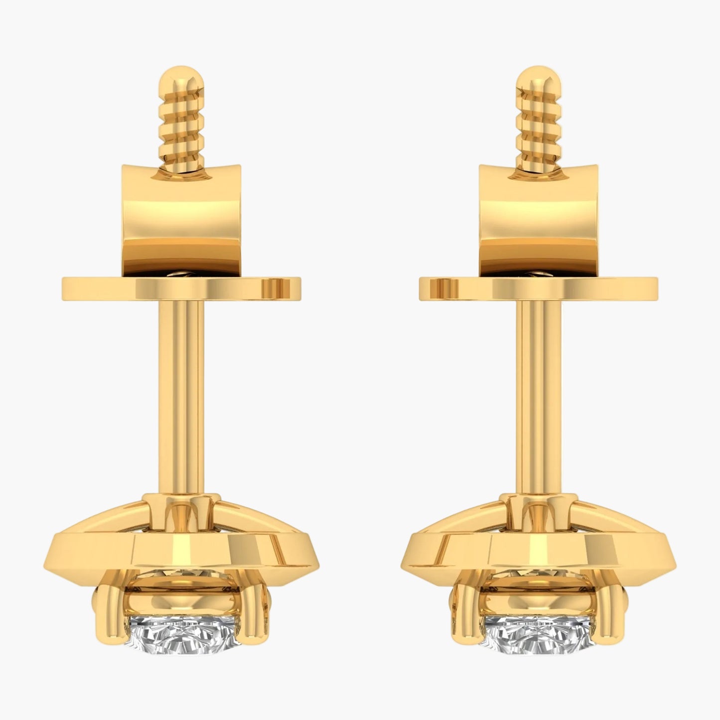 Gold earrings with diamond studs on a white background, branded 'Green Lab'.