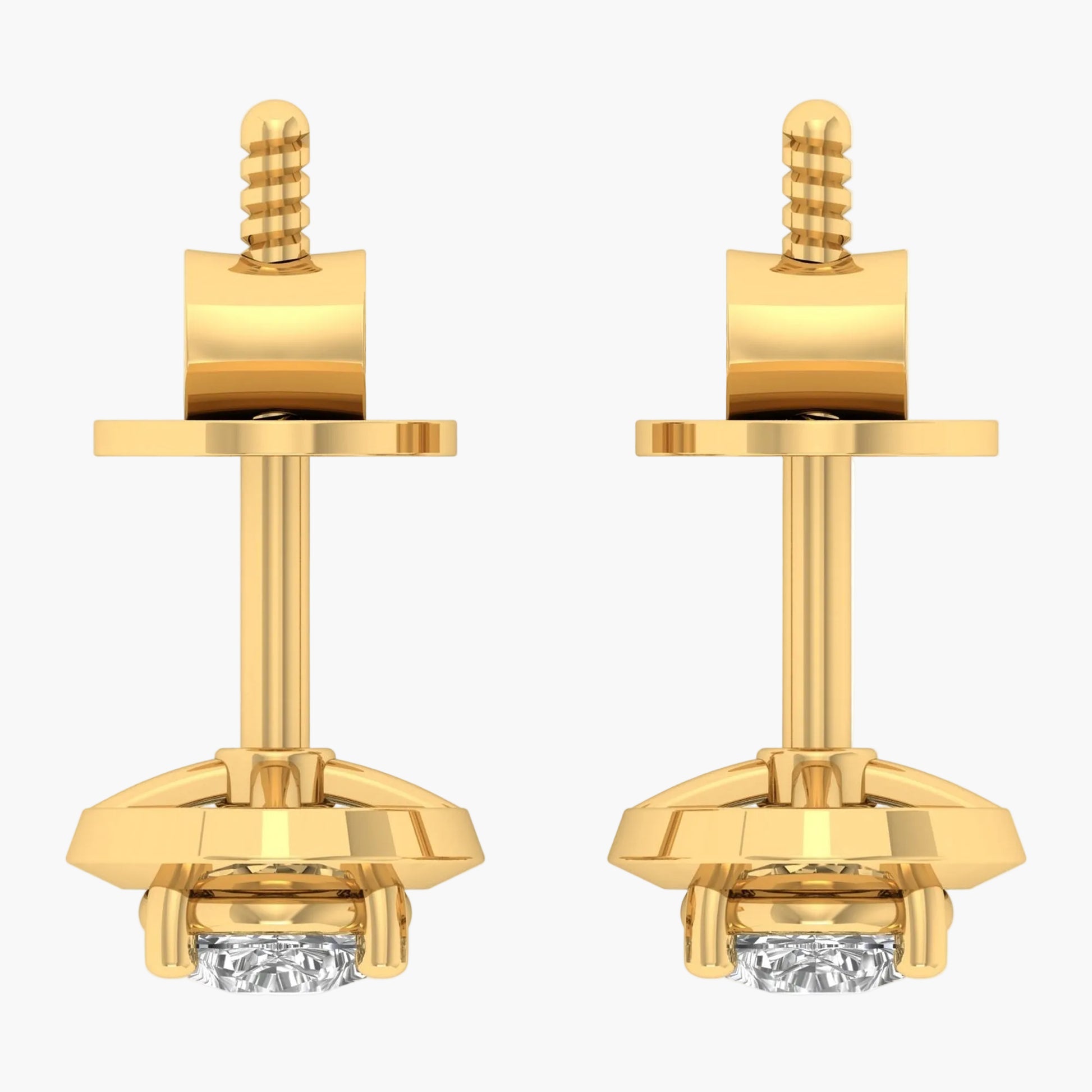 Gold earrings with diamond studs on a white background, branded 'Green Lab'.